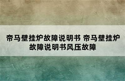 帝马壁挂炉故障说明书 帝马壁挂炉故障说明书风压故障